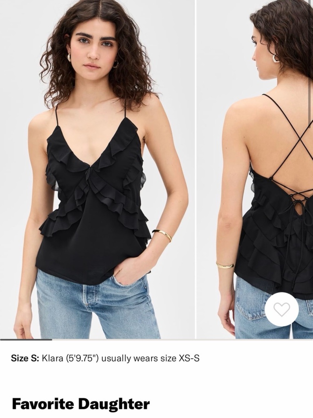 Favorite Daughter Black Ruffle Lace-Up V-Neck Cami